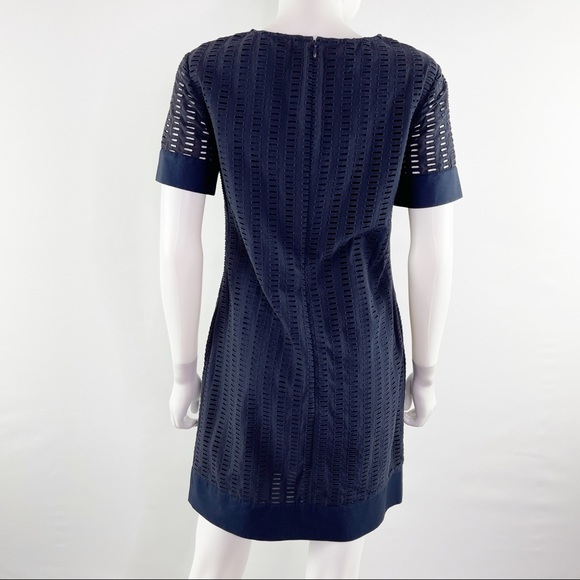 Theory Size 6 Navy Blue Short Sleeve Eyelet Embroidered Shift Dress - Picture 5 of 9